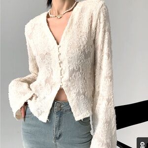 Vneck ruffle long sleeve blouse